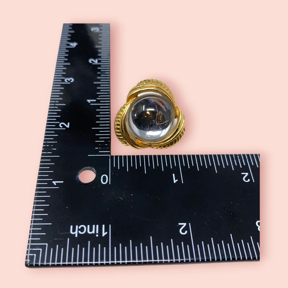 Vintage NEW 1990s Y2K Earrings Round Clear Crystal Cabochon Gold Tone Pierced